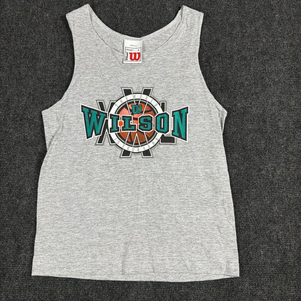 Wilson‎ Vintage Basketball Graphic Tank Top Cotton Blend Size S Heather Gray USA